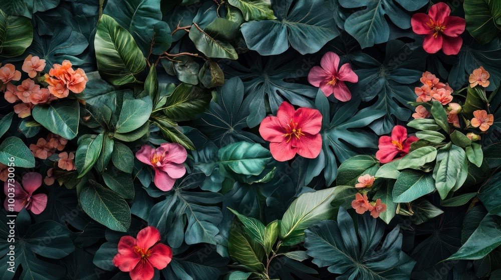 Creative layout made of flowers and leaves Creative layout made of flowers and leaves
