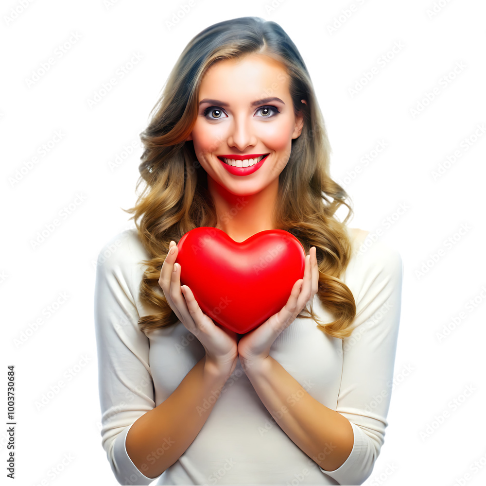 Front view of woman holding heart shape isolated on transparent background Front view of woman holding heart shape isolated on transparent background