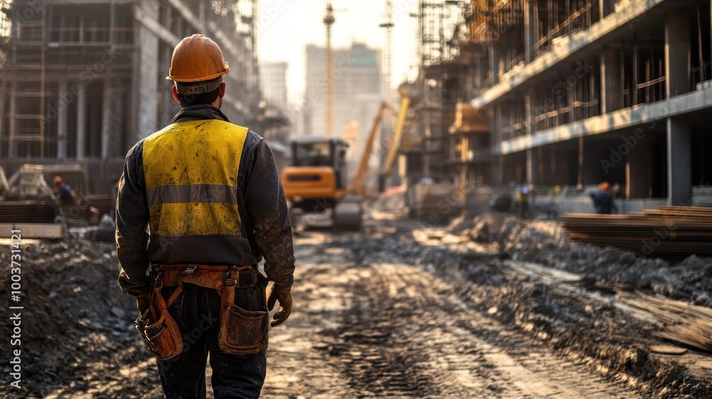 A construction worker at construction site A construction worker at construction site