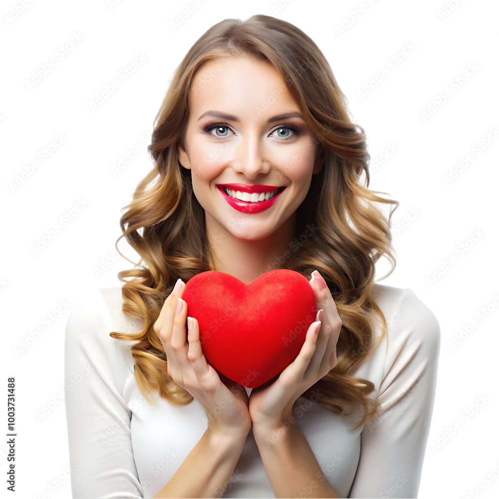 Front view of woman holding heart shape isolated on transparent background Front view of woman holding heart shape isolated on transparent background