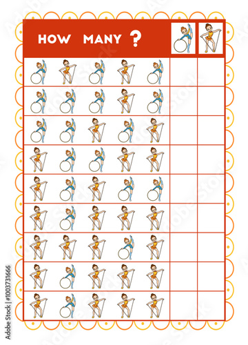 Counting game, educational game for children. Count how many gymnast girls in each row