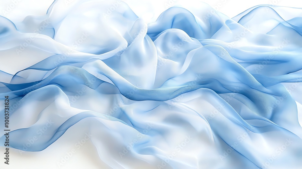 Obraz premium Blue and white sheer fabric, white isolate background