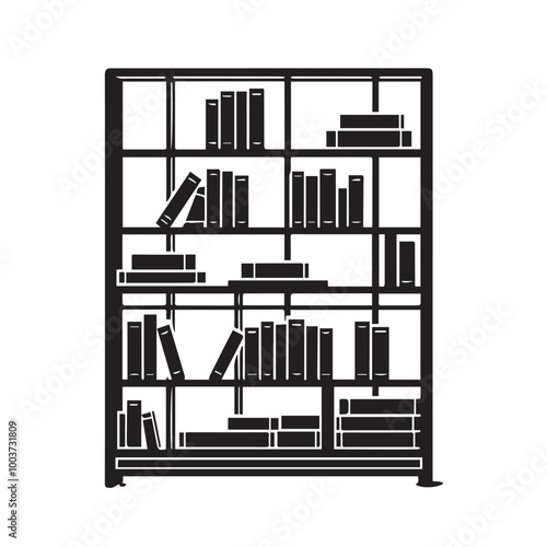 Booksheif vector- black  & white silhouette of bookshelf - book rake - wardrobe of books 