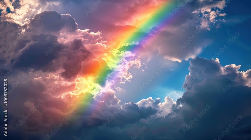 Rainbow Over Dramatic Cloudy Sky Rainbow Over Dramatic Cloudy Sky