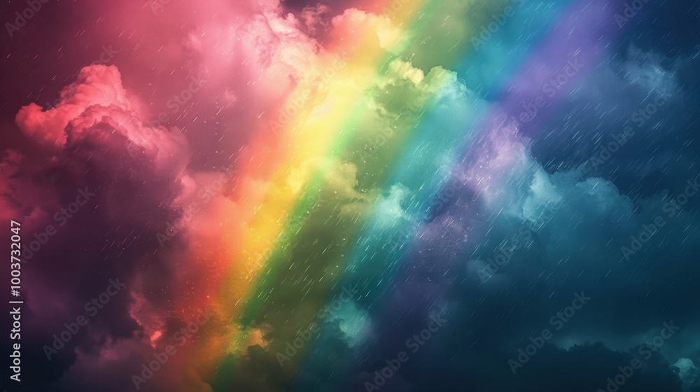 Vibrant Rainbow Amidst Stormy Clouds Vibrant Rainbow Amidst Stormy Clouds