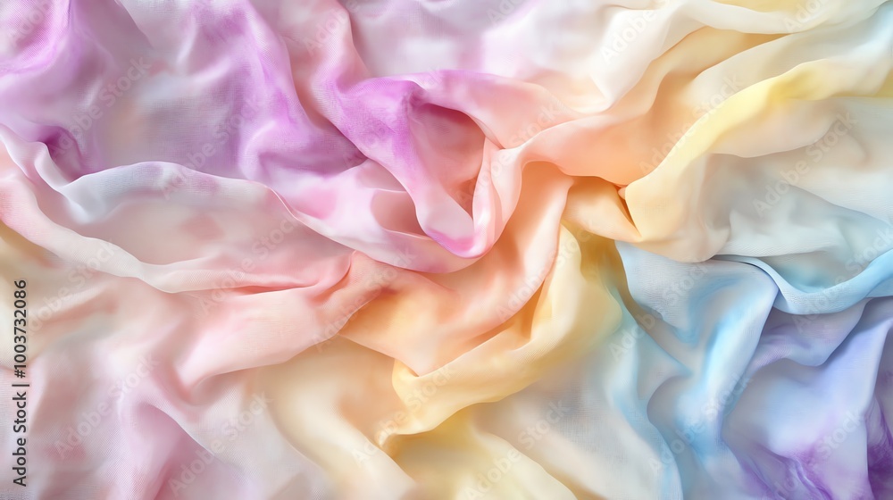 Fototapeta premium Soft pastel-colored wrinkled fabric creating a smooth, colorful texture