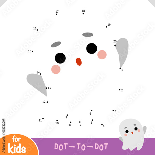 Numbers game, education dot to dot game for kids, Cute ghost character