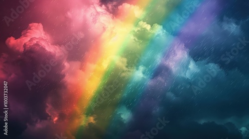 Vibrant Rainbow Amidst Stormy Clouds