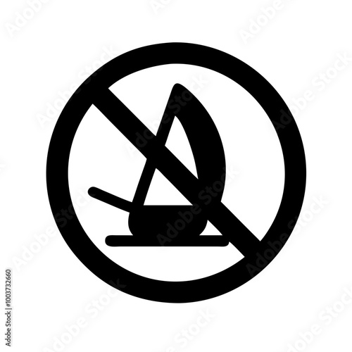 No windsurfing sign icon with prohibition symbol and clear background
