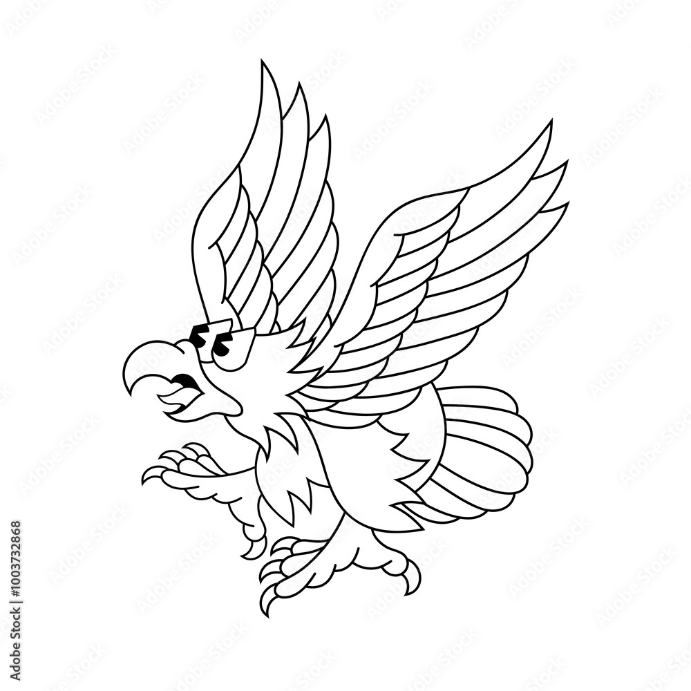 Doodle cute character illustration flying eagle sticker outline Doodle cute character illustration flying eagle sticker outline