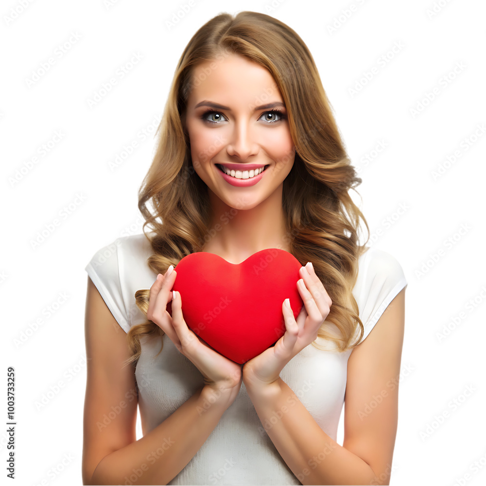 Front view of woman holding heart shape isolated on transparent background Front view of woman holding heart shape isolated on transparent background