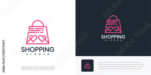Shopping love logo design vector illustration made with lines.shopping logo icon