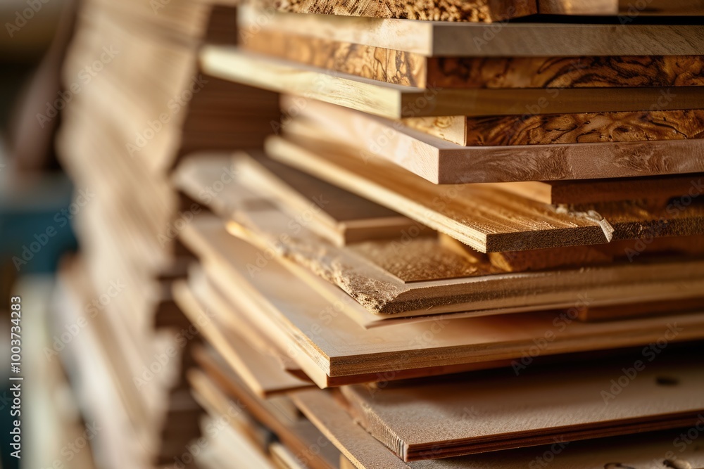 Fototapeta premium Abstract Veneer Stack: Random Wooden Texture Sheets Arrangement
