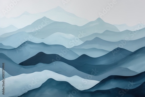 Abstract Blue Mountain Landscape Painting