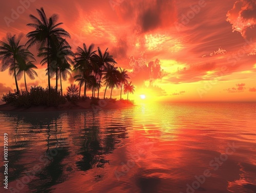 Serene Sunset Over Tropical Ocean Paradise