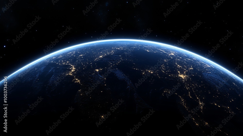 A breathtaking view of planet Earth from space reveals the vibrant glow of cities and regions illuminated by lights during the night. A breathtaking view of planet Earth from space reveals the vibrant glow of cities and regions illuminated by lights during the night.