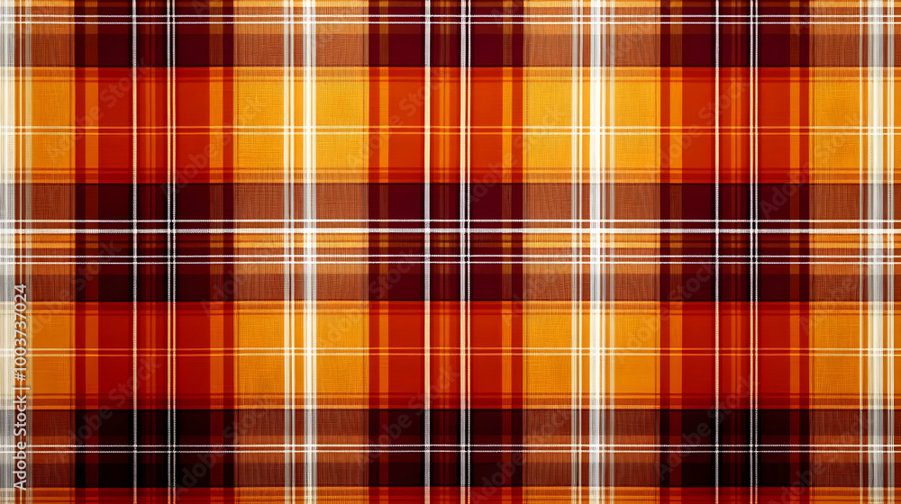 Orange, Brown, and White Plaid Pattern Fabric Texture Background Orange, Brown, and White Plaid Pattern Fabric Texture Background