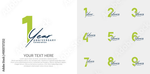 Anniversary logo set vector design, green and black color for celebration event
