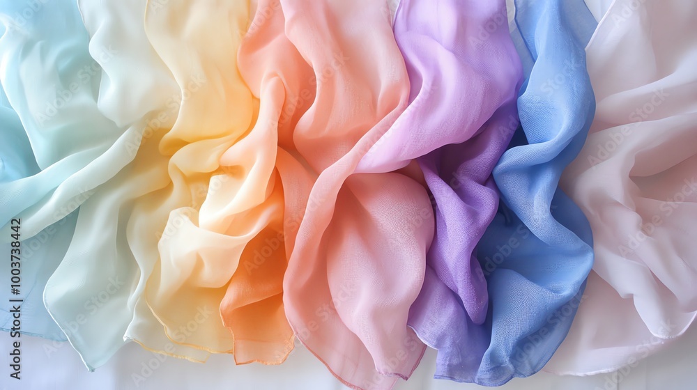 Obraz premium Soft gradient chiffon fabric in pastel colors, white isolate background