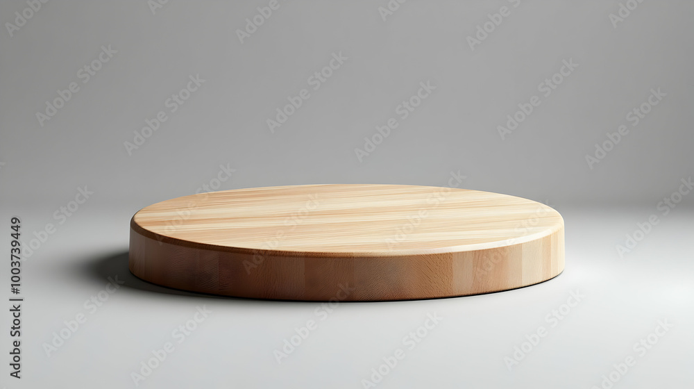 3D Render of a Circular Wooden Platform on a Grey Background, Perfect for Product Display 3D Render of a Circular Wooden Platform on a Grey Background, Perfect for Product Display