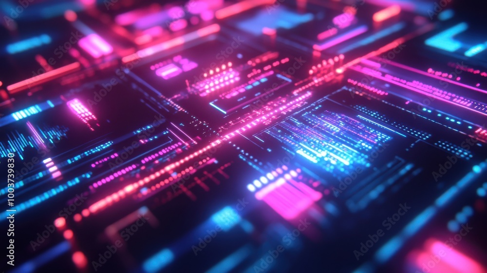 3D glow effect of an illuminated digital interface with bright, dynamic light patterns and 3D glow effect of an illuminated digital interface with bright, dynamic light patterns and