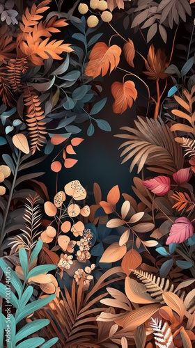  A photo of various plants and leaves against a black backdrop, illuminated by a central blue light