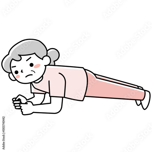 プランクをするシニア女性