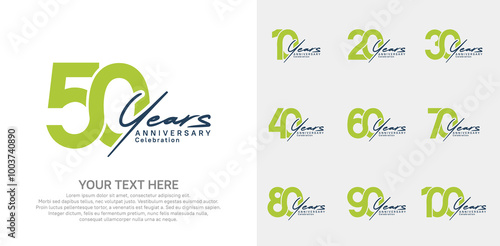 Anniversary logo set vector design, green and black color for celebration event