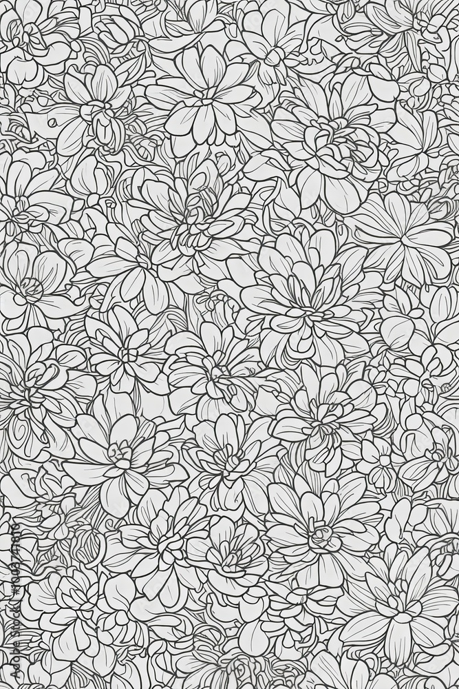This artwork features a stunning black and white drawing that depicts intricate flowers and delicate leaves beautifully crafted on a pure white background This artwork features a stunning black and white drawing that depicts intricate flowers and delicate leaves beautifully crafted on a pure white background
