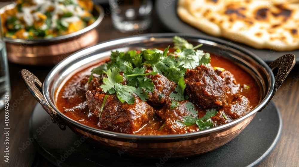 Flavorful Curry Dish with Fresh Herbs and Naan Bread Flavorful Curry Dish with Fresh Herbs and Naan Bread