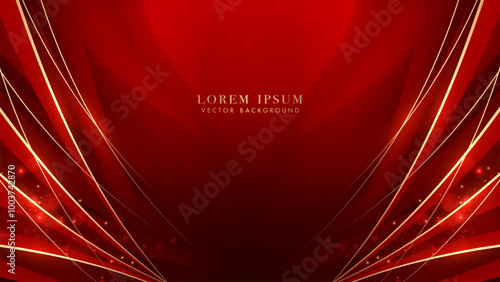 Luxury abstract background with red shades and elegant golden lines radiating from edges to center