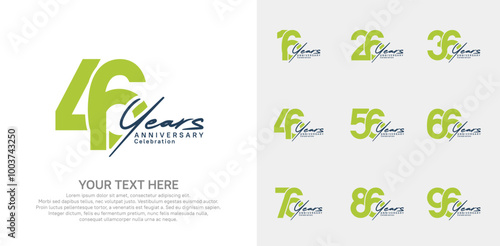 Anniversary logo set vector design, green and black color for celebration event