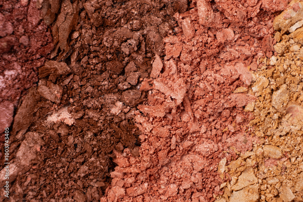 Macro texture of different shades of eyeshadow top view Macro texture of different shades of eyeshadow top view