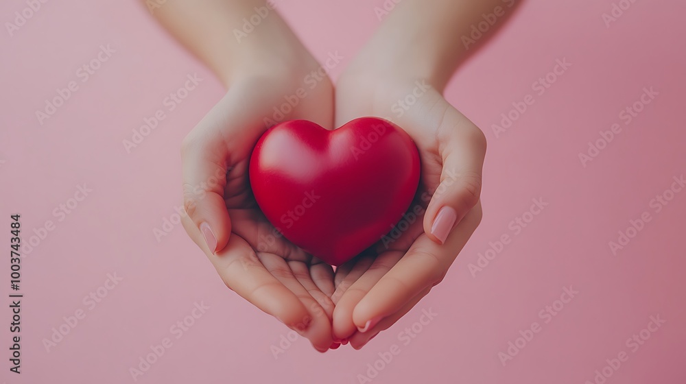Fototapeta premium Young Women Holding Heart for Health Awareness