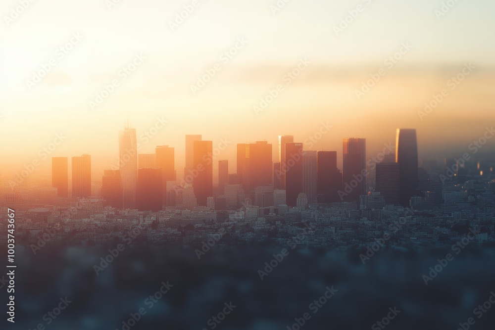 Blurry Cityscape with Clean Foreground at Sunset Blurry Cityscape with Clean Foreground at Sunset