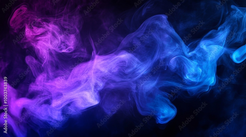 Purple and blue smoke swirling on dark Purple and blue smoke swirling on dark