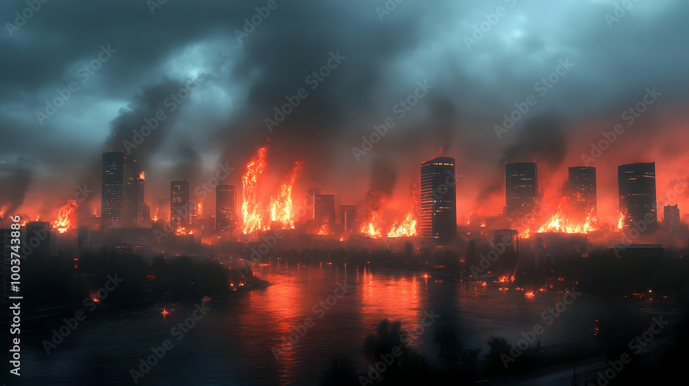 Cityscape Engulfed in Flames: A Burning Inferno Cityscape Engulfed in Flames: A Burning Inferno