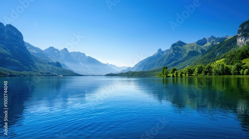 Tranquil Lake Surrounded by Majestic Mountains