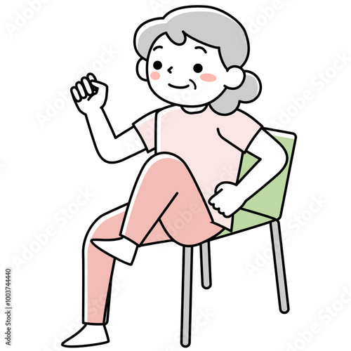 椅子に座って運動するシニア女性