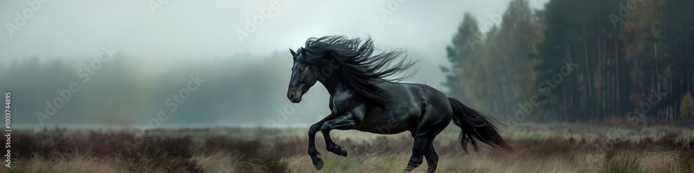 Beautiful rearing up wild black horse. Illustration of mustang in free motion. Power of freedom concept. Beautiful rearing up wild black horse. Illustration of mustang in free motion. Power of freedom concept.