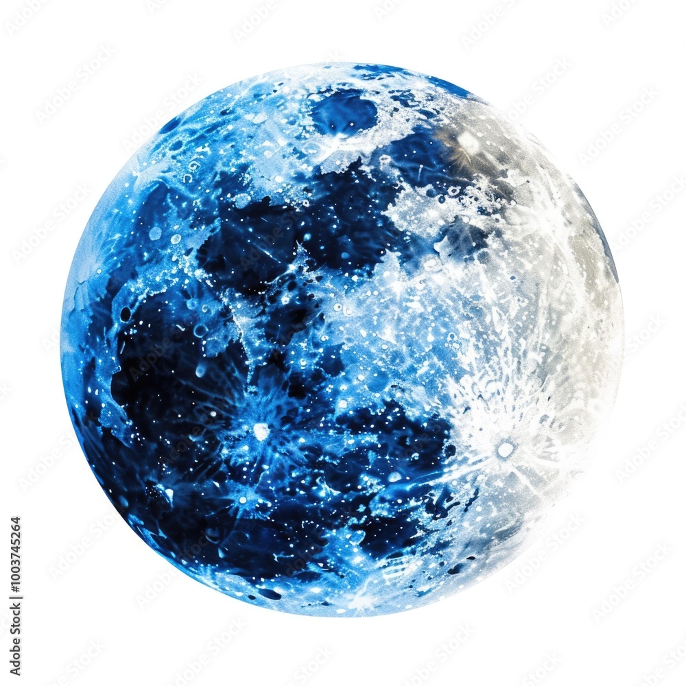Blue Moon: Watercolor Illustration of Planet in Night Sky Blue Moon: Watercolor Illustration of Planet in Night Sky