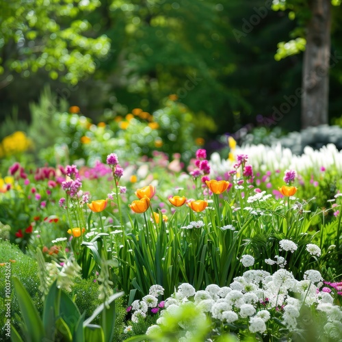 Colorful Spring Garden Blossoms in Soft Light