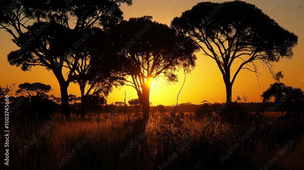 Tree silhouettes in the afternoon sundowns Tree silhouettes in the afternoon sundowns