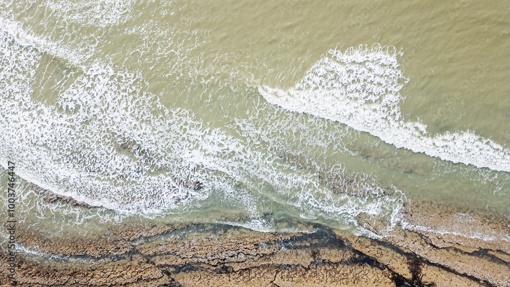 Drone view of Ragounite beach in Jard sur Mer, Vendee, France on a spring day