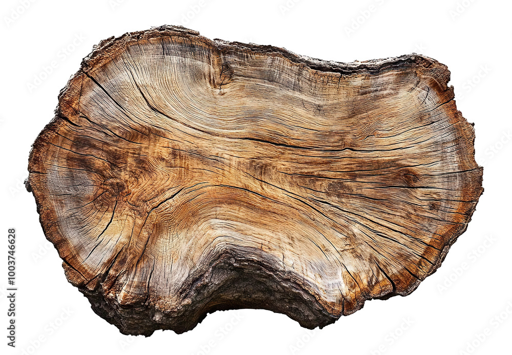 Old tree stump with visible rings, isolated on transparent cutout background Old tree stump with visible rings, isolated on transparent cutout background