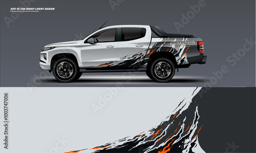 car truck double cabin branding sport rally dakar touch of black white , mockup with racing wrap decal or livery design.