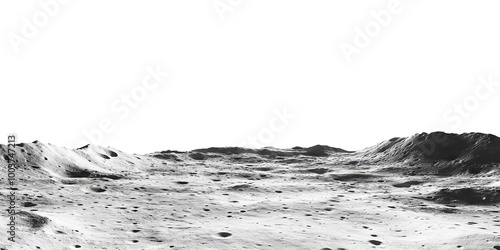 Fototapeta Naklejka Na Ścianę i Meble -  Lunar landscape with craters and mountains, isolated on transparent cutout background
