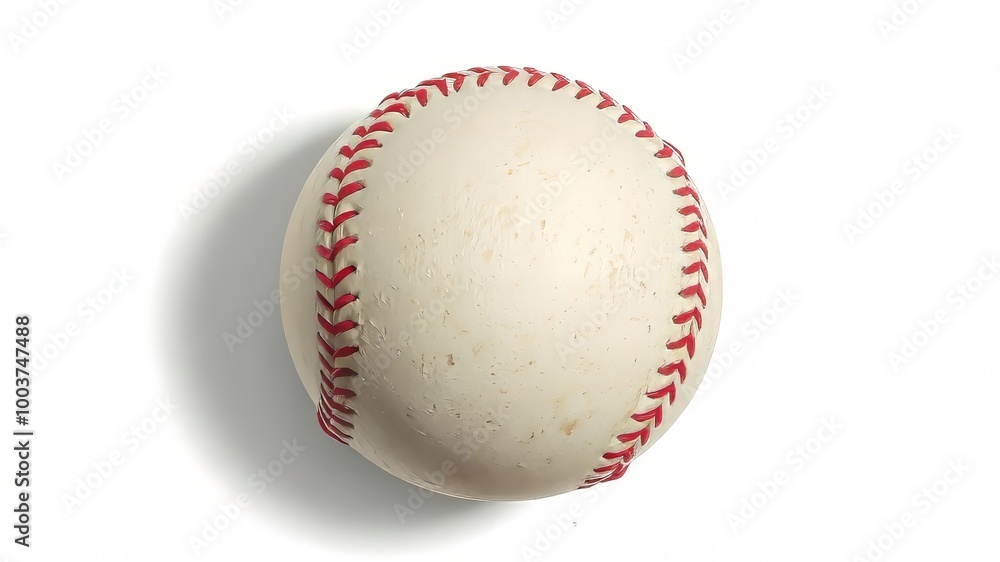 A lone baseball sits on a crisp white background, its stitched seams and curved shape standing out against A lone baseball sits on a crisp white background, its stitched seams and curved shape standing out against