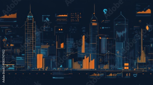 Wallpaper Mural Futuristic Cityscape with Digital Data Torontodigital.ca