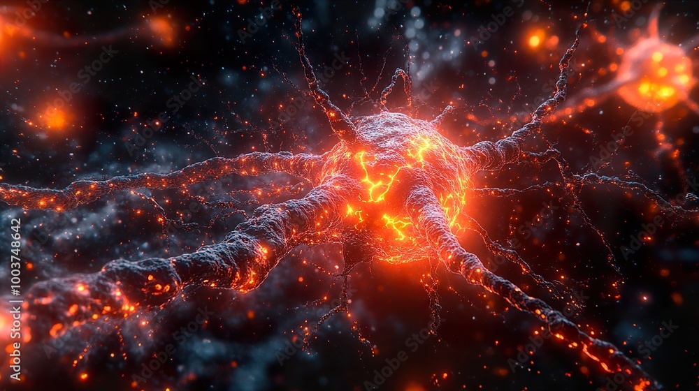 Glowing Neuron: A 3D Rendering of a Nerve Cell Glowing Neuron: A 3D Rendering of a Nerve Cell